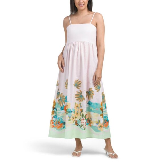 Le Ragazze Dresses & Skirts - LE RAGAZZE NWT Sleeveless Empire Maxi Dress Linen Blnd Border Seaside Pnk/Mult L